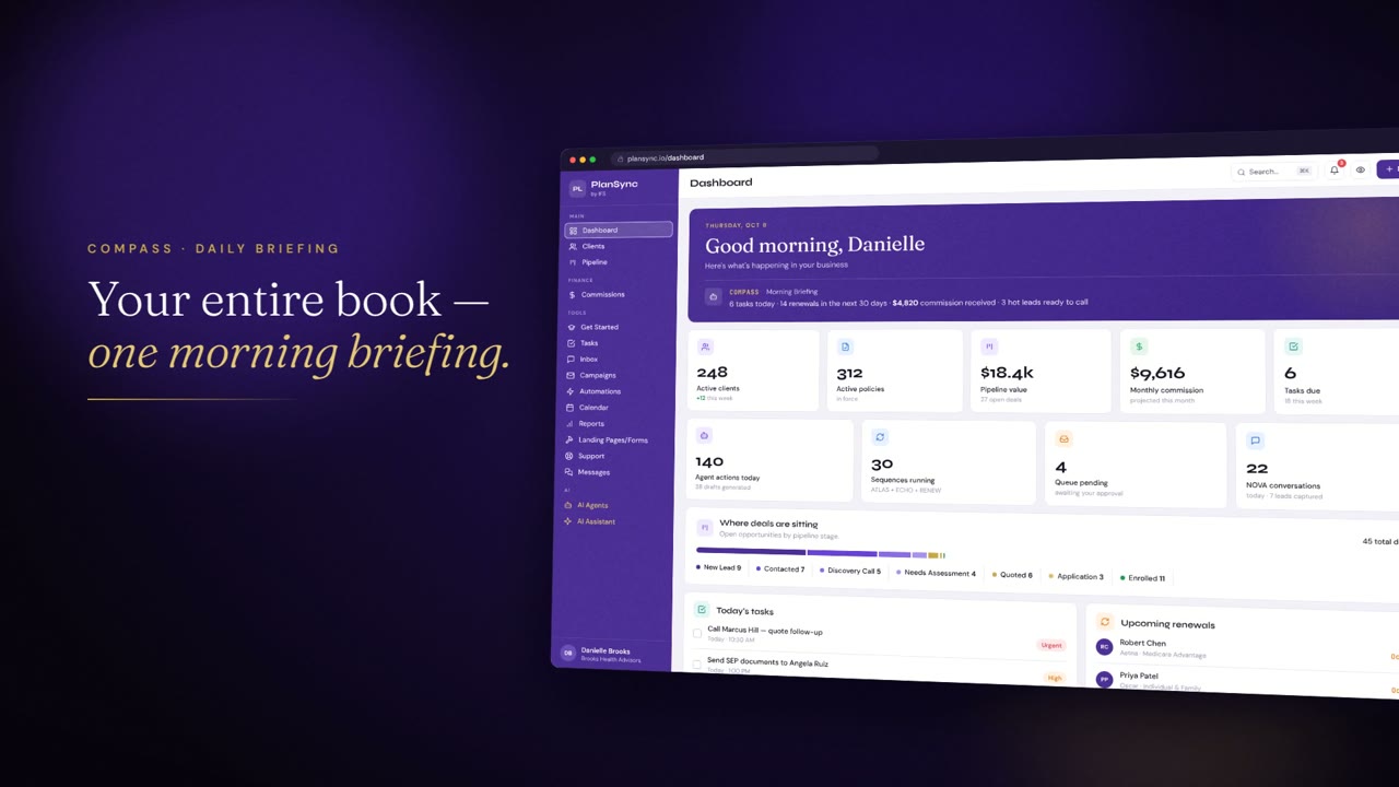 PlanSync morning briefing dashboard